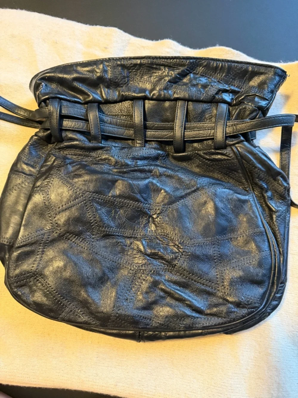 Vintage Y2K Black Leather Shoulder Bag Slouchy Patchwork Hobo Bag